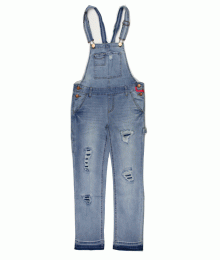Justice Blue Denim Distressed Slim Jeans Overall